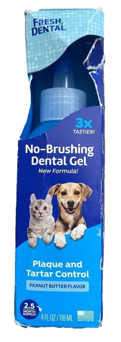Fresh Dental No Brushing Gel Toothpaste for Dogs & Cats Plaque Remover Pet 4oz